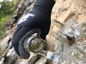 Deceased crab found inside a glass bottle during a cleanup on the Annisquam River in Gloucester, MA, September 2018. NOAA Photo